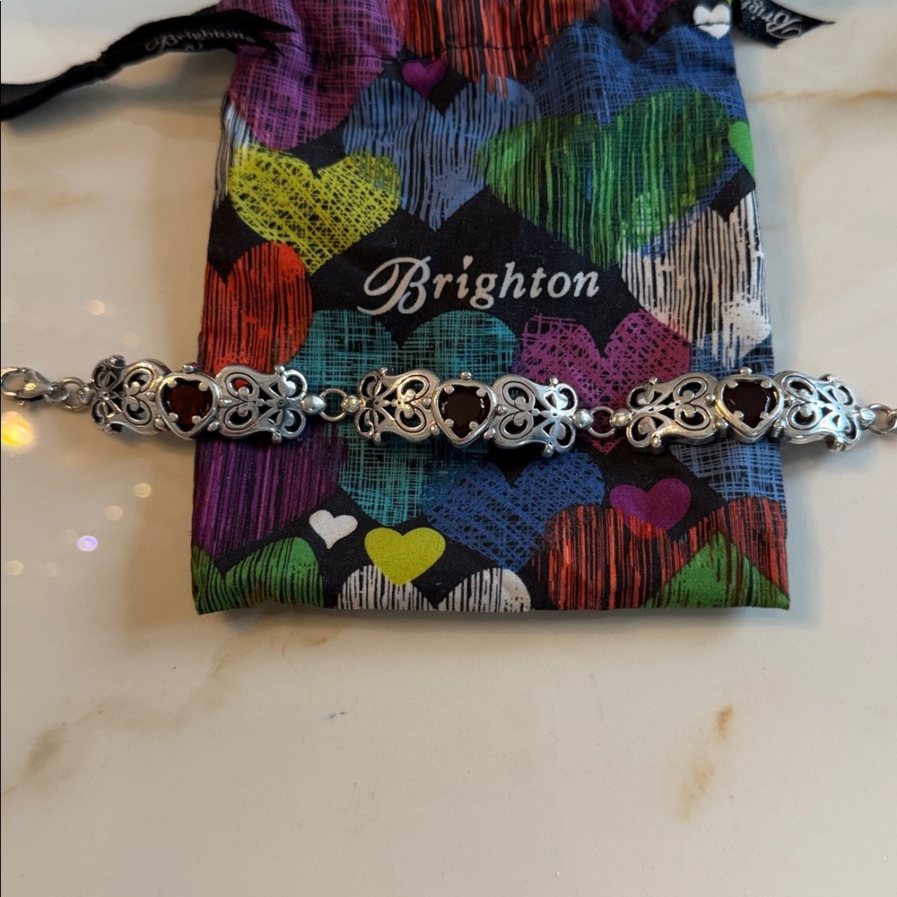 Brighton Silver Bracelet with Deep Red Accents
